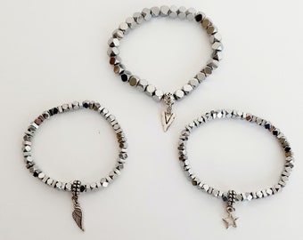 Unisex zilveren hematiet geometrische armbanden