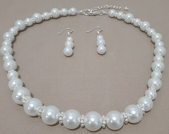 White Pearl with Silver Necklace & Earrings