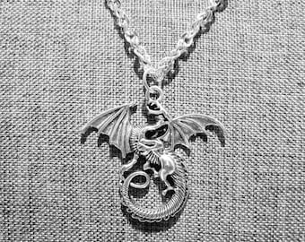 Dragon Pendant Necklace, Mystical Jewelry (24 inch)