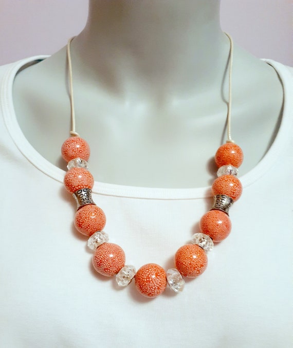 Large Orange Bead Necklace | Etsy