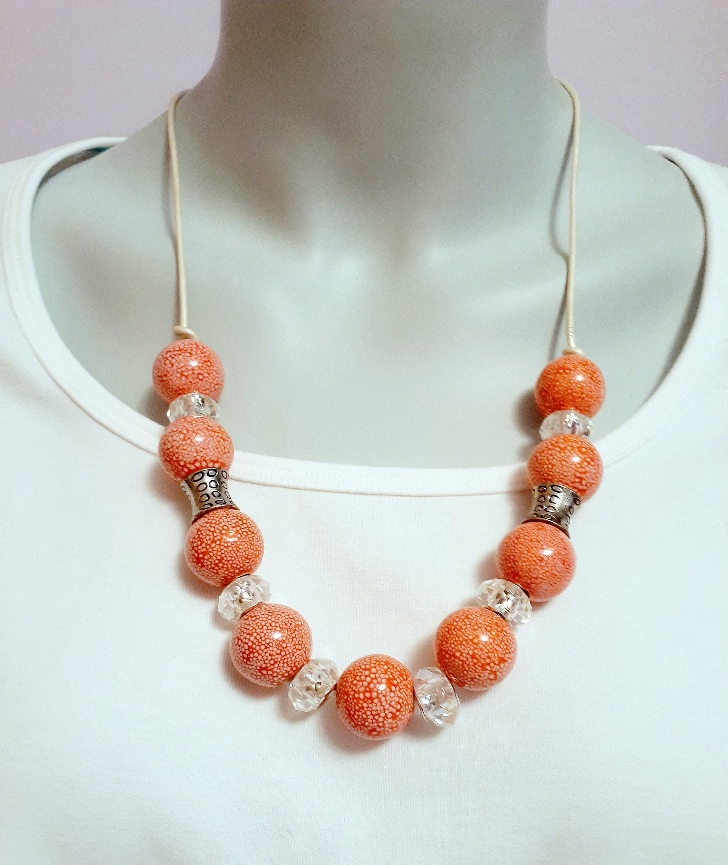 Large Orange Bead Necklace | Etsy