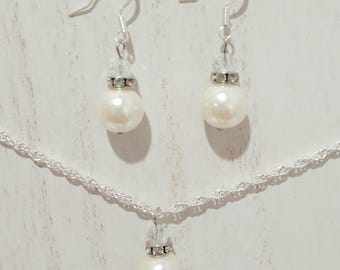 Single Pearl Necklace and Earrings