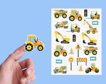 Hoja de pegatinas de construcción con 22 pegatinas brillantes con temática de excavadoras, calcomanías para niños