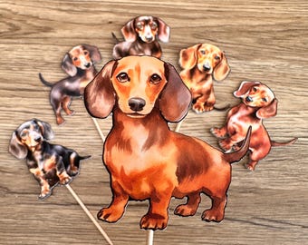Dachshund Cupcake Toppers, Handmade Sausage Dog Party Decorations for Small Cakes, 6 or 12 Pack