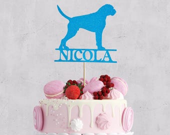 Adorno personalizado para pastel con forma de perro bóxer con purpurina, decoración personalizada para fiestas de cumpleaños de dueños de mascotas, decoración colorida hecha a mano con nombre.
