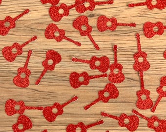 Confeti de guitarra brillante para mesa, decoración artesanal para fiestas de cumpleaños, guitarras brillantes, 30 o 60 decoraciones con temática musical por paquete, variedad de colores.