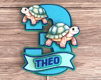 Adorno para tarta de tortuga personalizado, decoración de fiesta con forma de número y tortugas, decoración de cumpleaños infantil