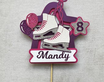 Personalised Ice Skate Cake Topper, Handmade Layered Figure Skating Themed Birthday Decoration