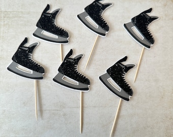 Adornos para cupcakes con patines de hockey sobre hielo con purpurina: Decoración hecha a mano para fiestas de cumpleaños