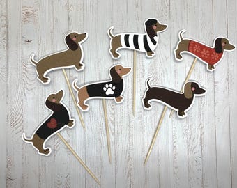 Dachshund Cupcake Toppers: Handmade Sausage Dog Small Party Cake Decorations, 6 or 12