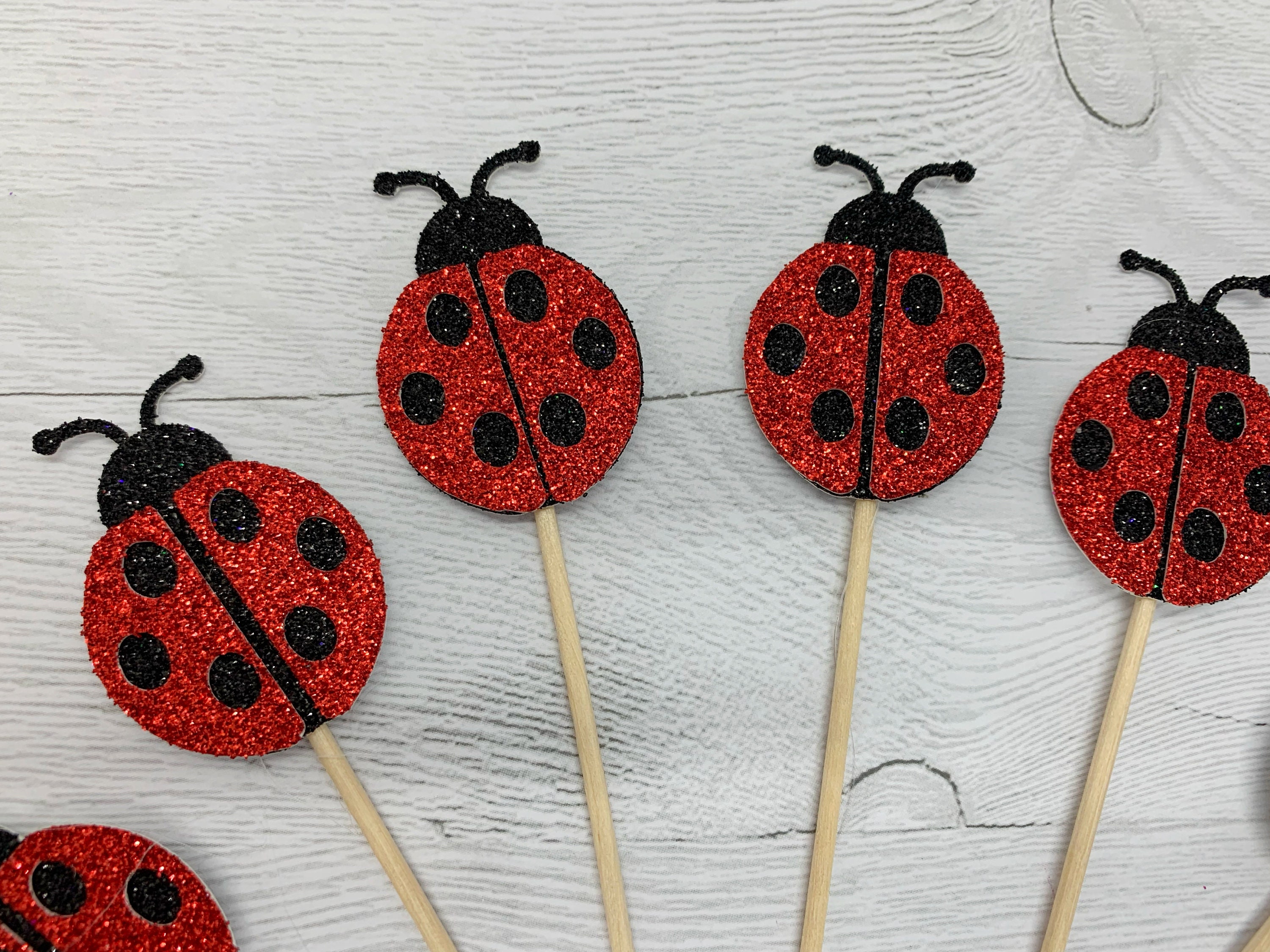 Cupcake Toppers Red Foiled Cupcake Toppers Ladybug Cupcake Toppers 12 ct Red Ladybugs 