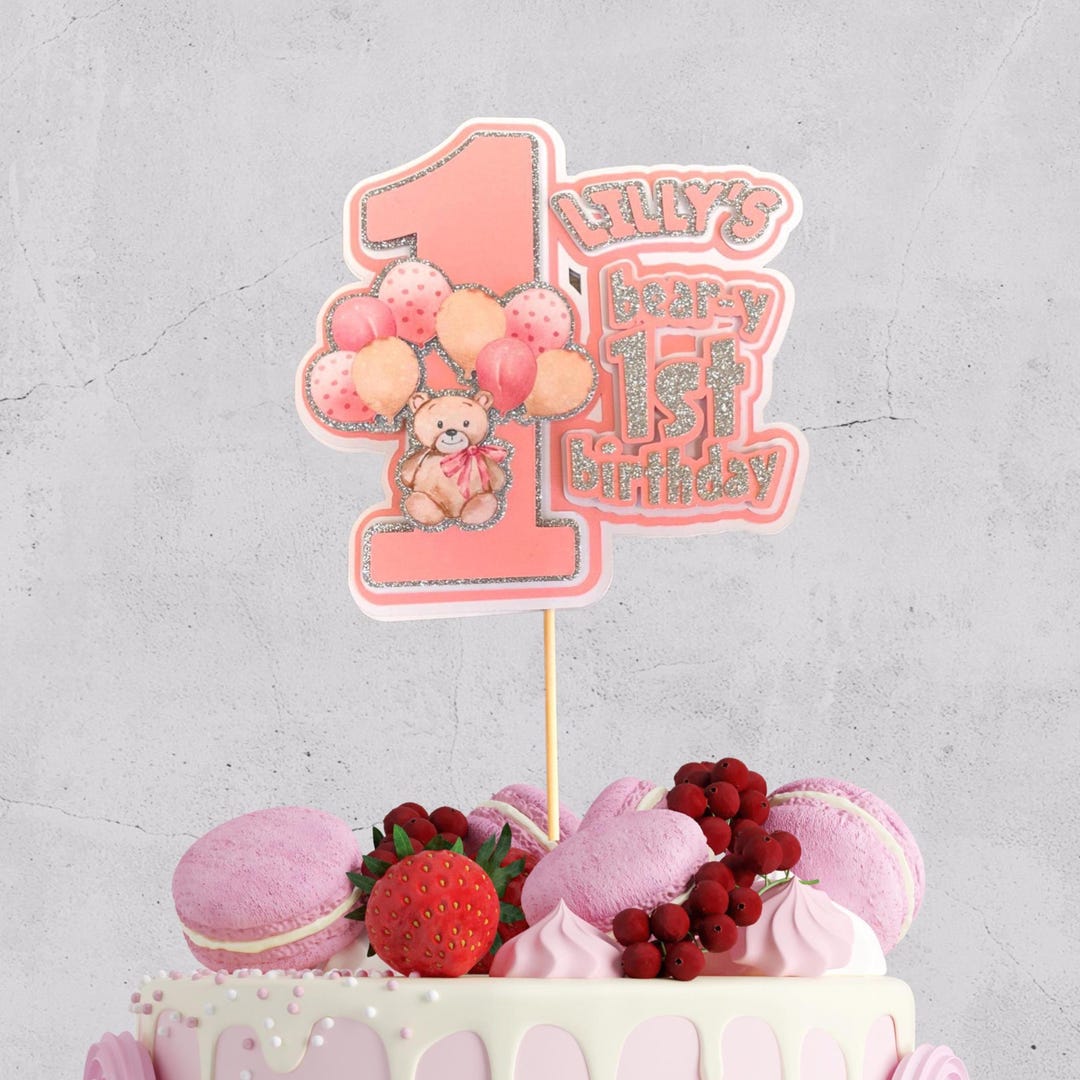 Personalised Baby Girl 1st Birthday Cake Topper With Teddy Bear ...