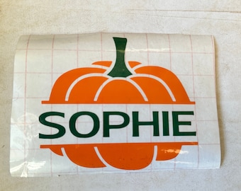 Calcomanía de vinilo de calabaza personalizada, pegatina de Halloween con nombre para niños y adultos