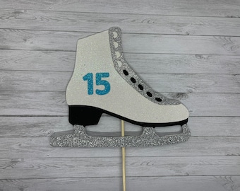 Ice Skate Cake Topper, Handmade Glitter Party Cake Decoration for Skater, Large Figure Skating Boot, Birthday Cake Decoration with Age