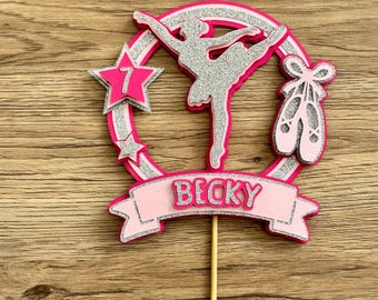 Personalised Ballerina Cake Topper, Handmade Pink & Silver Glitter Ballet Dancer Party Decoration, Large Cake Decor for Girl, Daughter