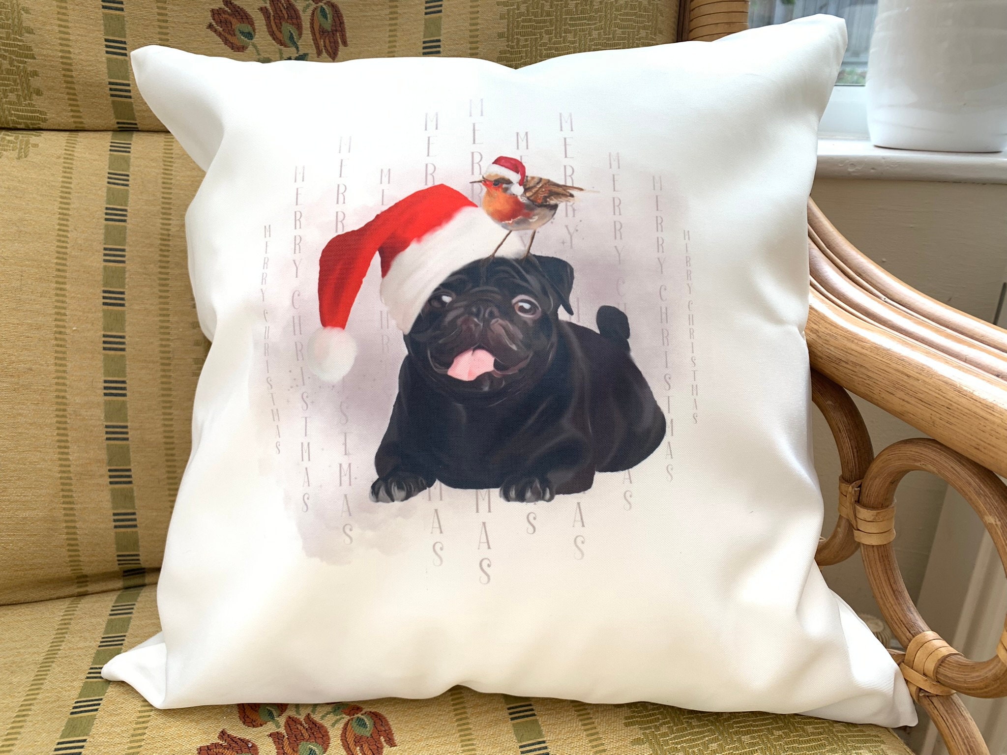 Pug christmas pillow cheap