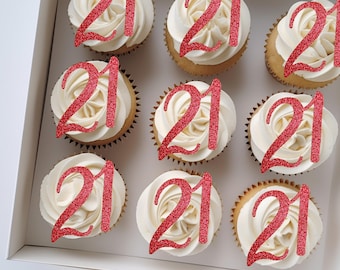Glitter Age Cupcake Toppers, Handmade Birthday Party Cake Decorations, Sparkly Number Celebration Decor for Small Cakes