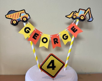 Adorno personalizado para tarta de cumpleaños con diseño de excavadora: pancarta con temática de construcción para decoración de fiestas.