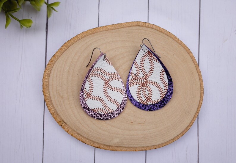 baseball heart earrings school spirit earrings Baseball Teardrop Earrings custom colors