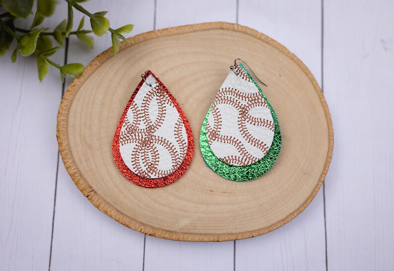 baseball heart earrings school spirit earrings Baseball Teardrop Earrings custom colors