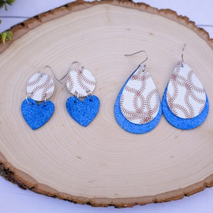 Baseball Earrings, custom colors, school spirit earrings, baseball heart earrings, Leather Earrings, team spirit earrings, dangle earrings