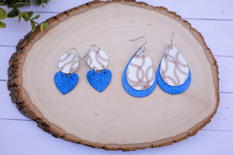 baseball heart earrings school spirit earrings Baseball Teardrop Earrings custom colors