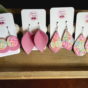 Spring Floral Leather Earrings, Boho earrings, Hydrangea Earrings, mothers day gift, leather earrings, dangle earring