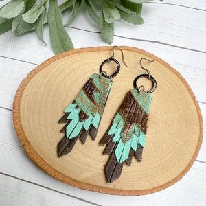 Turquoise Western Fringe Earrings, Leather Earrings, Boho earrings, Gifts for Her, Fringe Earrings, Statement Earrings, Dangle