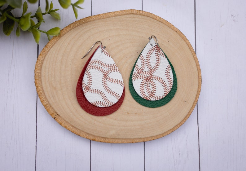baseball heart earrings school spirit earrings Baseball Teardrop Earrings custom colors