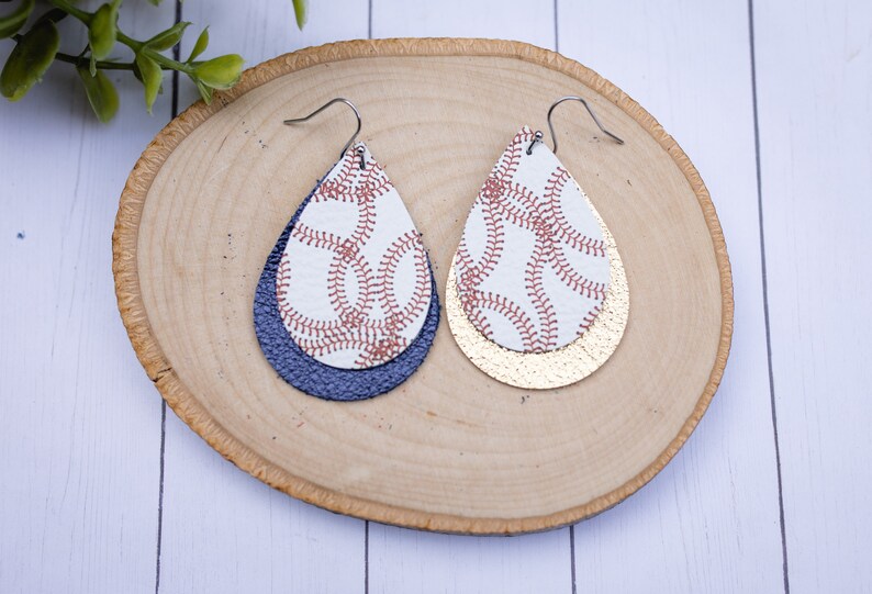 baseball heart earrings school spirit earrings Baseball Teardrop Earrings custom colors