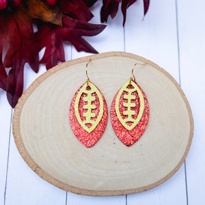 Football Leather Earrings, Layered Earrings,  Team Spirit Earrings, School Earrings, Football Earrings