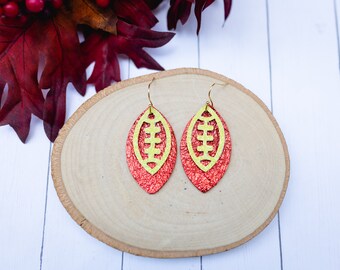 Layered Football Leather Earrings, Team Spirit Jewelry