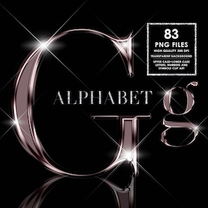 Rose Gold Chrome Alphabet PNG Clip Art, Gold Chrome Letters Png, Glam Alphabet, Rose Gold letters, Pink Metallic letters, Digital download