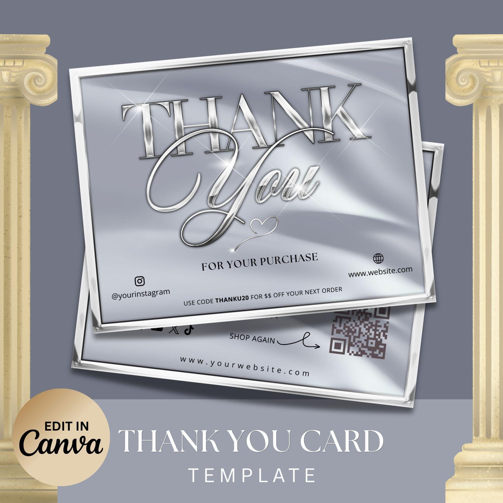 Silver Metallic Thank You Card, Luxury Silver Thank You Card Template ...