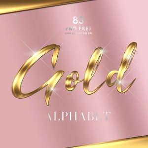 Gold Chrome Alphabet Clipart, Gold Alphabet PNG, Metallic letters, Script, Gold foil Alphabet, Liquid Gold Chrome letters, Digital download