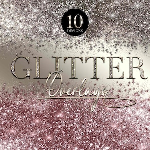 Glitter-overlays png, sprankelende glitterranden clipart, zilveren en gouden overlays, roségoud, confetti-overlays, diamant, digitale download