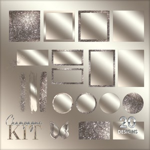 Gouden Champagne branding kit Bundel, Gouden achtergrond, Glam frames png Clipart, Sparkle, Penseelstreken, Bling Circles, Logo achtergrond Png