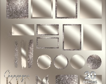 Golden Champagne branding kit Bundle, Gold background, Glam frames png Clipart, Sparkle, Brush strokes, Bling Circles, Logo background Png