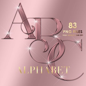 Clipart alfabeto cromato oro rosa, alfabeto rosa glitter PNG, alfabeto metallico Png, lettere in lamina d'oro rosa, alfabeto glam, download digitale