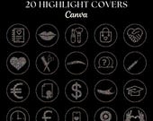 Aesthetic Highlight Covers Bundle, For Instagram, Glitter Diamond, IG story covers, Nails, Makeup, Hair stylist, Lash tech, Canva template