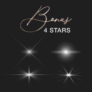 May include: Four white starburst shapes on a black background. The text "Bonus 4 Stars" is written in gold glitter font at the top of the image.