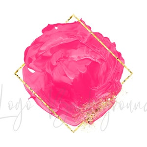 Logo Background Png, Pink Brush Stroke png, Glitter Gold Frame, Watercolor Clipart, Sparkly Frame, Pink Circle Frame, Instant download