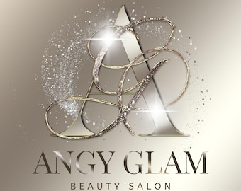 Logotipo inicial dourado com glitter de luxo, logotipo editável no Canva, logotipo moderno, logotipo de beleza, logotipo faça você mesmo para cílios, logotipo de cabeleireiro, logotipo de maquiagem