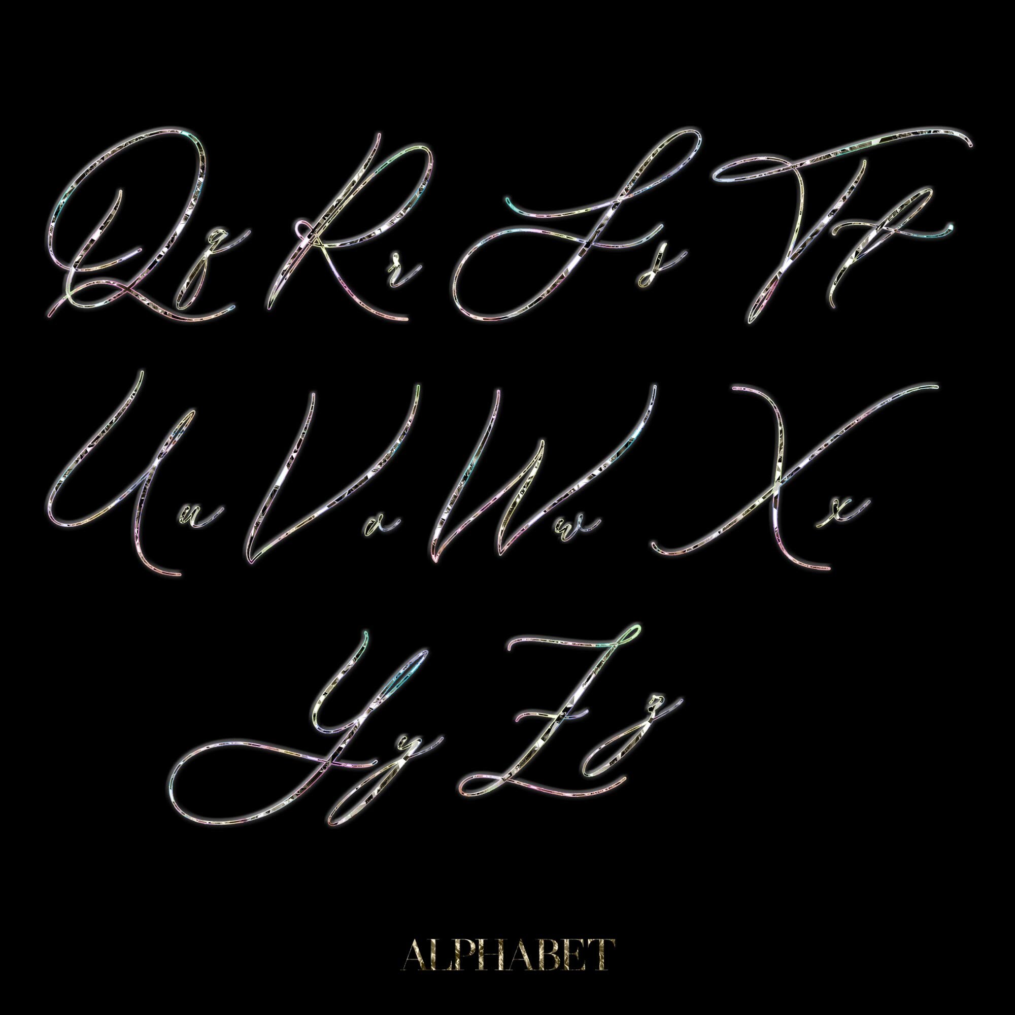 Daimond Cursive Script Glitter Diamond Alphabet PNG, Glam Holographic Clipart, Diamond Letters ...