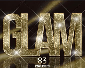 Alfabeto com Glitter Dourado em PNG, Clipart Digital Brilhante, Letras Glamorosas com Glitter, Texto Dourado Reluzente, Letras Luxuosas com Glitter, Designs de Fontes Douradas