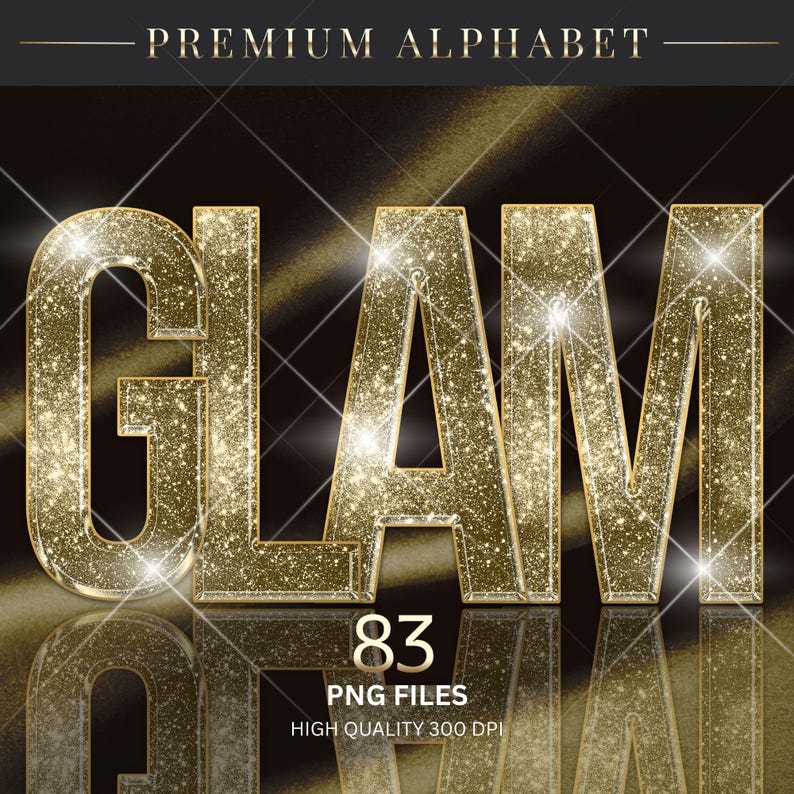Bling Lettering Gold Glitter Alphabet PNG, Sparkle Digital Clipart, Glamorous Glitter ...