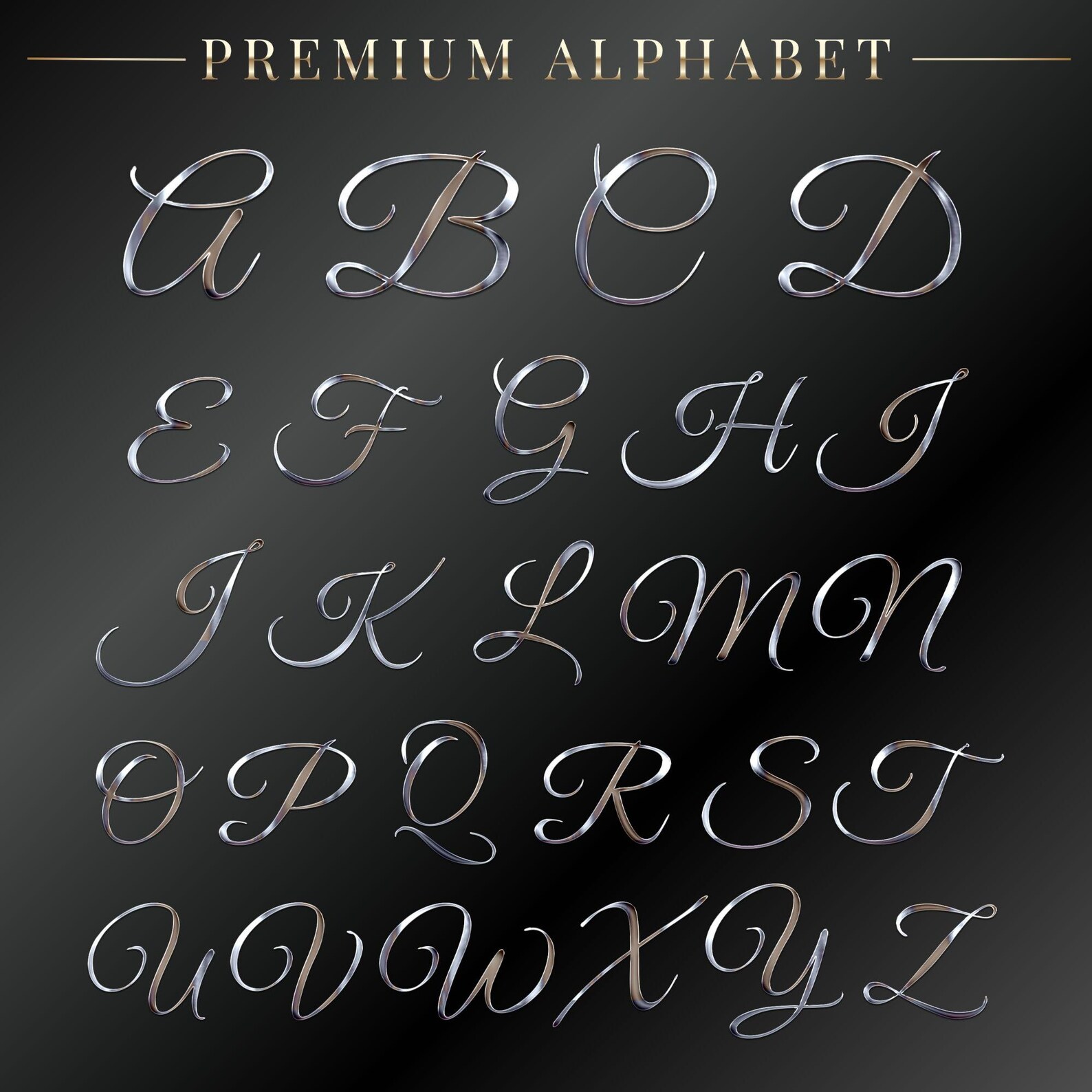 Digital Transparent Silver Alphabets Png Clip Art, Silver Script Font ...