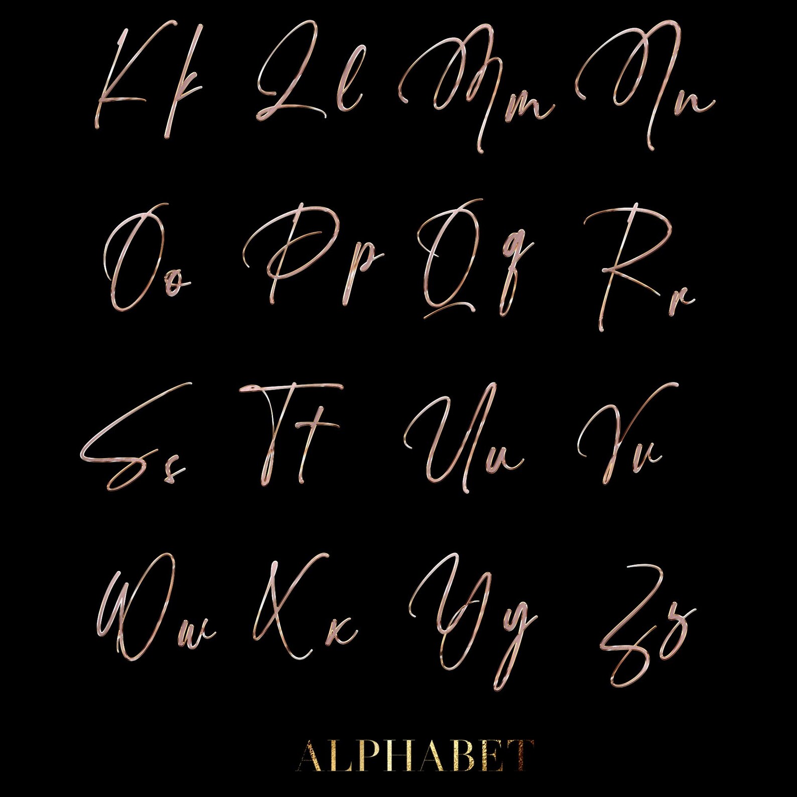 Pink Alphabet PNG, Gold Chrome Alphabet Clipart, Glitter, Cursive ...