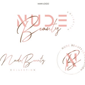 May include: A logo design for a brand called "Nude Beauty Collection". The logo features the words "Nude Beauty" in a pink and brown script font. The word "Nude" is in a bold, blocky font. The logo also includes a stylized "NB" monogram in a circle.