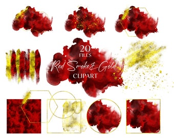 Red and Gold Smoke Watercolor Design Clipart, Logo Background Png, Red Brush Stroke Png, Glitter Frame, Red Digital Paper, Instant Download